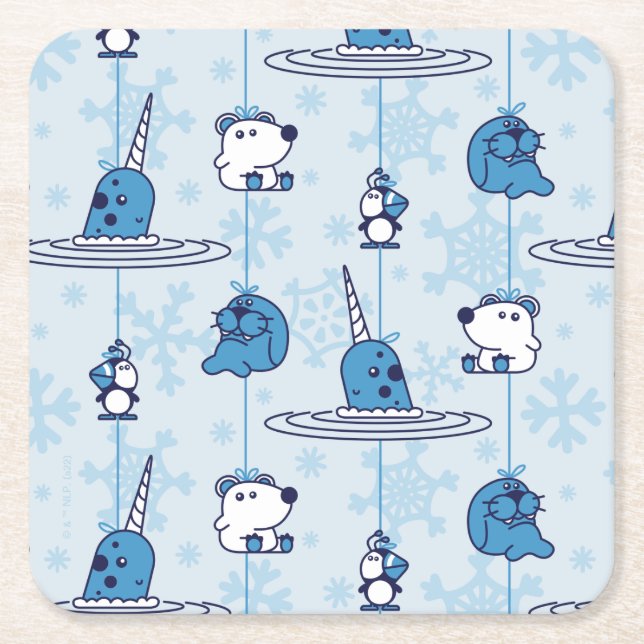 Dessous-de-verre Carré En Papier M. Narwhal Blue Snowflake Motif (Devant)