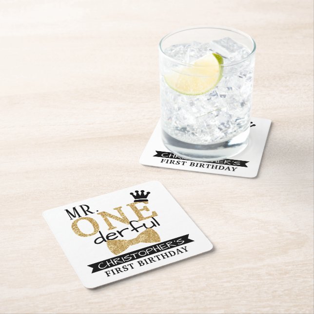 Dessous-de-verre Carré En Papier M. ONEderful 1st Birthday Party (En situation)