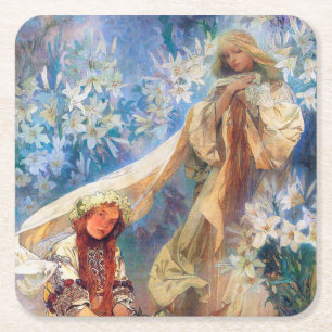 Dessous-de-verre Carré En Papier Madone au lys, Mucha