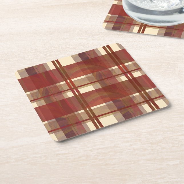 Dessous-de-verre Carré En Papier Madras Plaid Fall Red (Incliné)