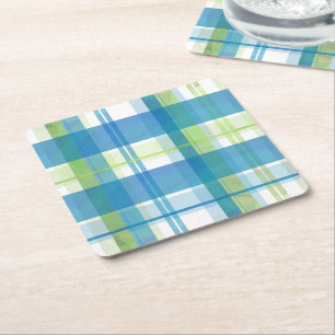 Dessous-de-verre Carré En Papier Madras Plaid Green et Blue