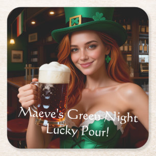 Dessous-de-verre Carré En Papier Maeve Emerald Tavern Glow Fête de la Saint-Patrick