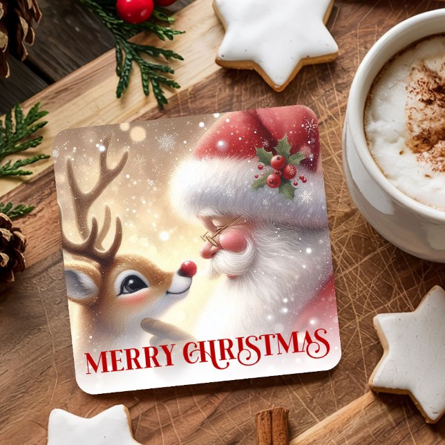 Dessous-de-verre Carré En Papier Magical Santa and Rudolph Christmas Drink Coasters (Magical Santa and Rudolph Christmas Drink Coasters)