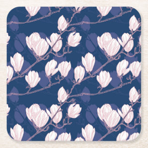 Dessous-de-verre Carré En Papier Magnolia Élégance : Floraison printanière marine