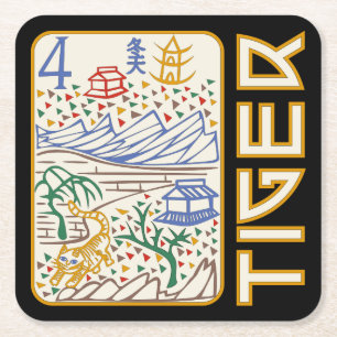 Dessous-de-verre Carré En Papier Mah Jongg Tiger Tile Dessous de verre