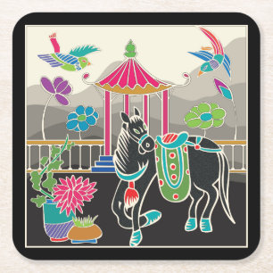 Dessous-de-verre Carré En Papier Mah Jongg Tiles Cheval Dessous de verre