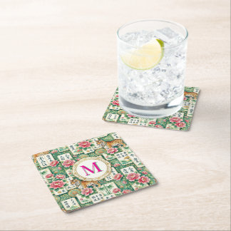 Dessous-de-verre Carré En Papier Mahjong Chinoiserie Floral Monogram Personalized