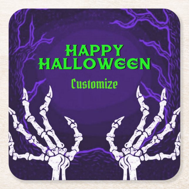 Dessous-de-verre Carré En Papier Mains pourpres de squelette (Devant)