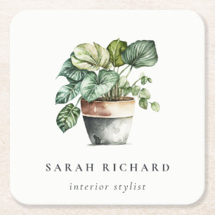 Dessous-de-verre Carré En Papier Maison à feuilles potées Plantes Aquarelle Botaniq