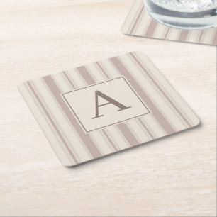 Dessous-de-verre Carré En Papier Maison de campagne rustique initiale rayée beige e