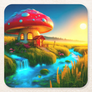 Dessous-de-verre Carré En Papier Maison de champignons
