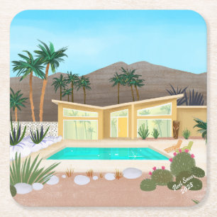 Dessous-de-verre Carré En Papier Maison de piscine moderne du milieu du siècle