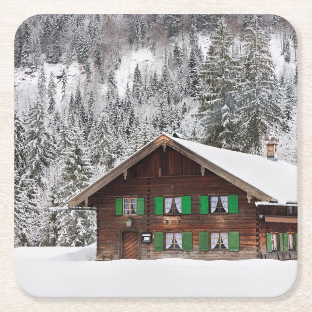 Dessous-de-verre Carré En Papier Maison en bois traditionnelle dans des dessous de (Devant)