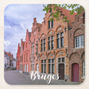 Dessous-de-verre Carré En Papier Maisons médiévales en briques colorées à Bruges, B