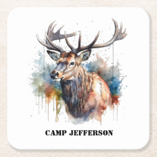 Dessous-de-verre Carré En Papier Majestic Aquarelle Portrait d'Elk, personnalisé