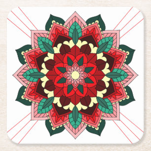 Dessous-de-verre Carré En Papier Mandala Motif 2002 en Carré rouge Dessous de verre