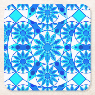 Dessous-de-verre Carré En Papier Mandala motif, bleu cobalt et turquoise