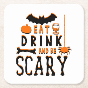 Dessous-de-verre Carré En Papier manger boire et être effrayant halloween