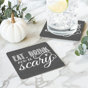 Dessous-de-verre Carré En Papier Mangez, buvez et soyez effrayant Halloween Party