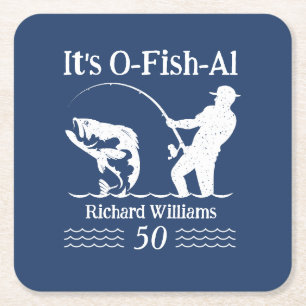 Dessous-de-verre Carré En Papier Man's It's O-fish-al Fisherman 50ème anniversaire 
