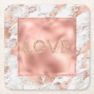 Dessous-de-verre Carré En Papier Marbre Blanc Doré Rosé Assez Joli 