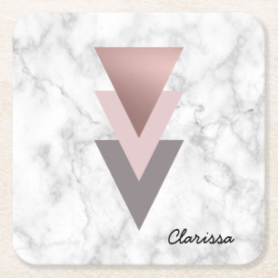 Dessous-de-verre Carré En Papier marbre gris de blanc de triangles de rose rose