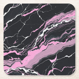 Dessous-de-verre Carré En Papier Marbre noir et rose