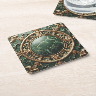 Dessous-de-verre Carré En Papier Marbre Vert Et Décor