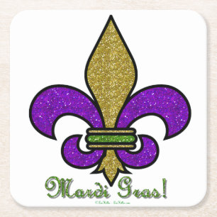 Dessous-de-verre Carré En Papier Mardi Gras Fleur De Lis Coloré