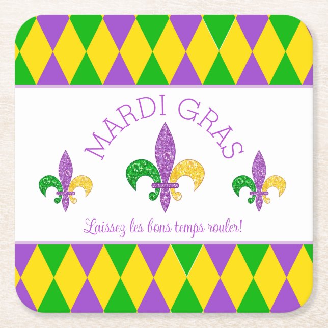 Dessous-de-verre Carré En Papier Mardi Gras ! Laissez le dessous de verre papier Go (Devant)
