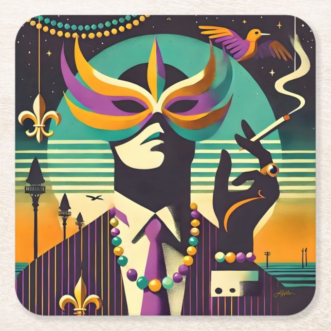 Dessous-de-verre Carré En Papier Mardi Gras L'Homme Fumeur (Devant)