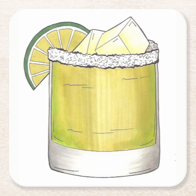 Dessous-de-verre Carré En Papier Margarita Cocktail d'été Mixte Boisson Lime Vert (Devant)