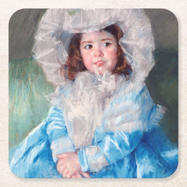 Dessous-de-verre Carré En Papier Margot en bleu, Mary Cassatt (Devant)