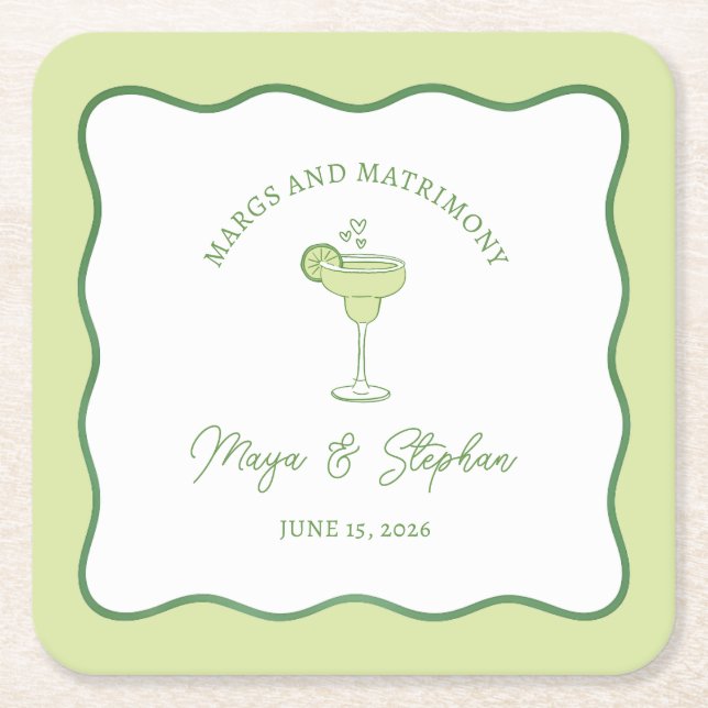 Dessous-de-verre Carré En Papier "Margs & Matrimony" Simple Lime Margarita Wedding (Devant)