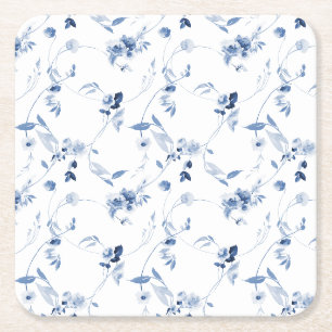 Dessous-de-verre Carré En Papier Mariage à motif floral aquarelle bleu poussiéreux