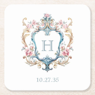 Dessous-de-verre Carré En Papier Mariage au chandelier floral à monogramme vintage