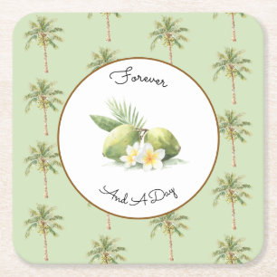 Dessous-de-verre Carré En Papier Mariage au palmier tropical vert