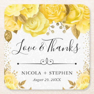 Dessous-de-verre Carré En Papier Mariage aux Roses Jaunes Glam Aquarelle