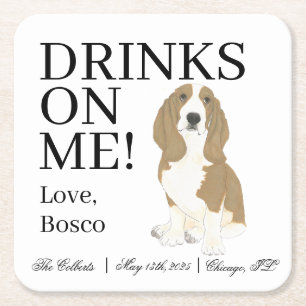 Dessous-de-verre Carré En Papier Mariage Basset Hound