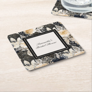 Dessous-de-verre Carré En Papier Mariage Black Cream Léopard Animal Floral