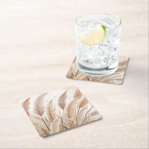 Dessous-de-verre Carré En Papier Mariage Bohème Beige Herbe de Pampas