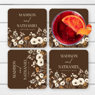 Dessous-de-verre Carré En Papier Mariage Bohème Champêtre Fleurs de Jardin de Fleur