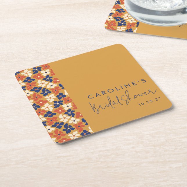 Dessous-de-verre Carré En Papier Mariage Bohème Champêtre Personnalisé Moutarde Ble (Incliné)