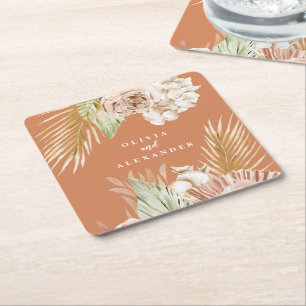 Dessous-de-verre Carré En Papier Mariage bohème en terracotta avec fleurs tropicale