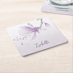 Dessous-de-verre Carré En Papier mariage botanique de fleurs violettes romantique