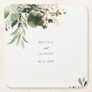 Dessous-de-verre Carré En Papier Mariage Branches vertes