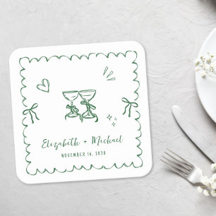 Dessous-de-verre Carré En Papier Mariage Cadre Vert Ondulé Fantaisiste