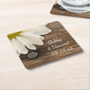 Dessous-de-verre Carré En Papier Mariage campagnard blanc de marguerite et de grang