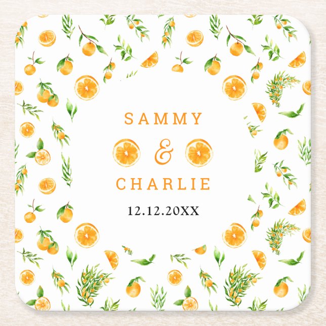 Dessous-de-verre Carré En Papier Mariage Citrus Oranges (Devant)