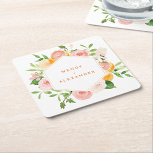 Dessous-de-verre Carré En Papier Mariage d'aquarelle Citrus